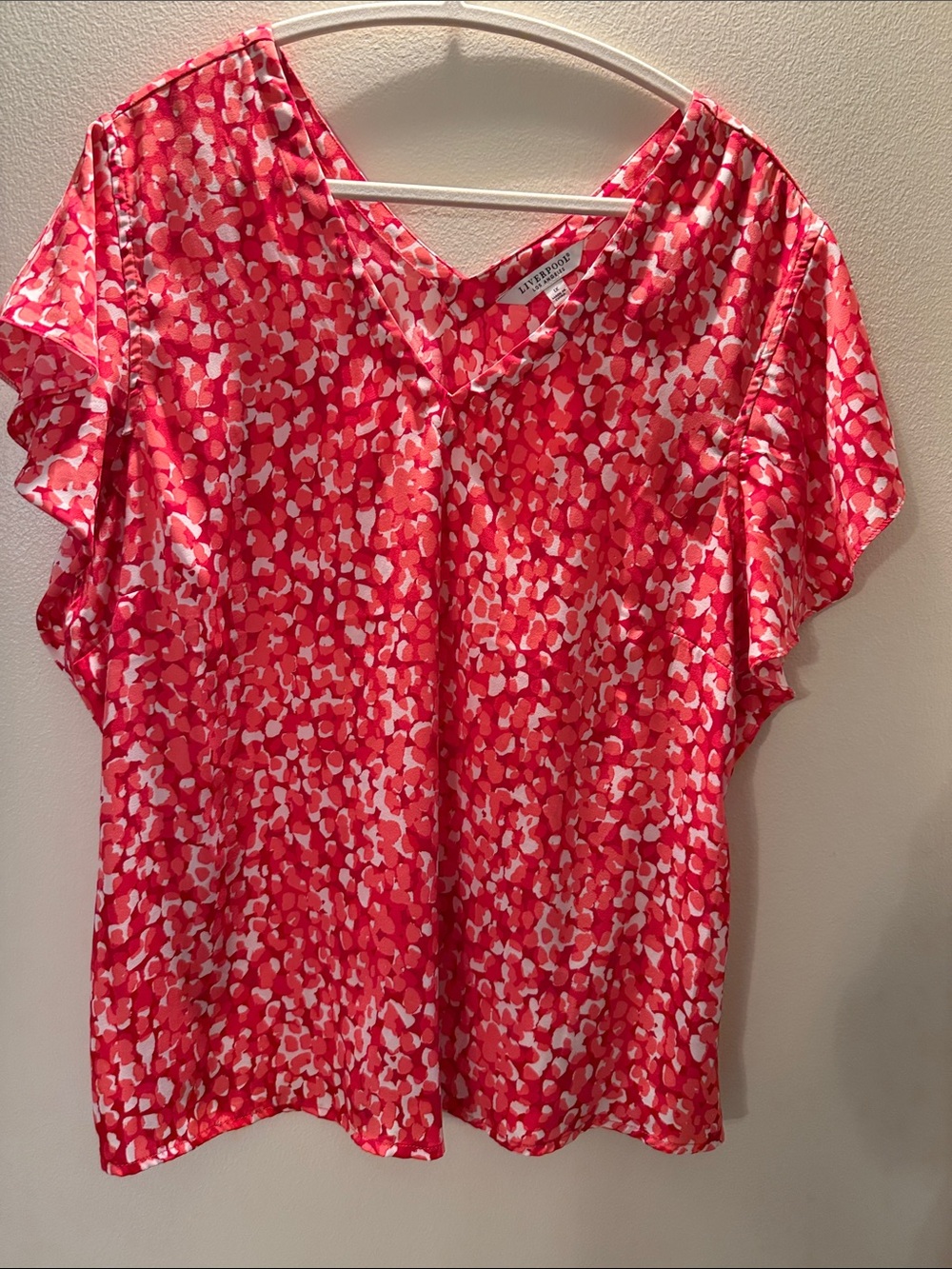 Liverpool Pink Red Printed V-Neck Top